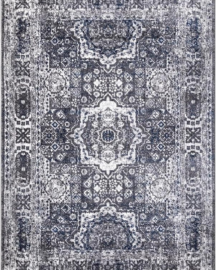 Keen Home Design Area Rugs - Non-Shedding, Thick Pile Abstract Rugs for Kitchen, Living Room, Bedroom, Dining Room, Entryway (Medallion Grey/Blue/Cream, 5'3'' x 7'7'')
