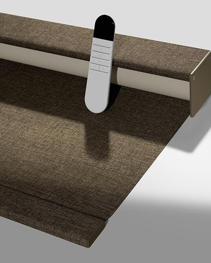 Boolegon Motorized Roller Blinds with Remote Control, Blackout Linen Fabric-Matched Automatic Roller Shades for Windows, Rechargeable Electric Window Shades for Home, Office, Brown, Custom Now