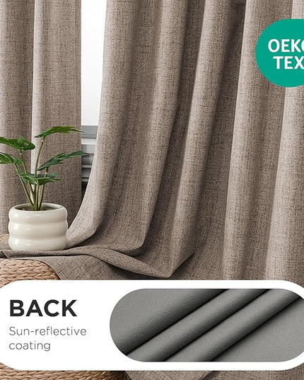 Joydeco Pinch Pleated Curtains - 100% Blackout for Bedroom, Linen Curtains 40" W x 108" L, Thermal Insulated 2 Panels Light Blocking Drapes, Back Tabs for Living Room