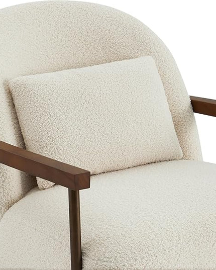 CHITA Accent Chair for Living Room, FSC Certified Modern Upholstered Faux Sherpa Fabric Armchair with Metal Frame and Wooden Armrests, Ivory