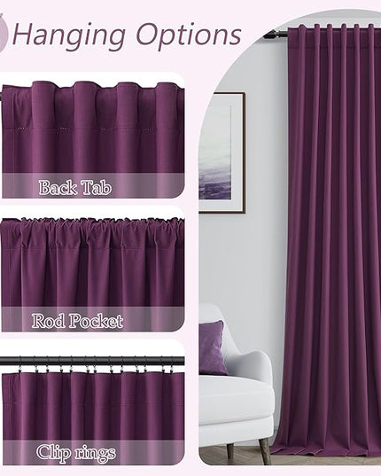 Guken Purple Blackout Curtains 90 Inch Length 2 Panels Set for Living Room Bedroom Back Tab Thermal Insulated 100% Black Out Linen Drapes Room Darkening Window Curtains 52 Inches Width