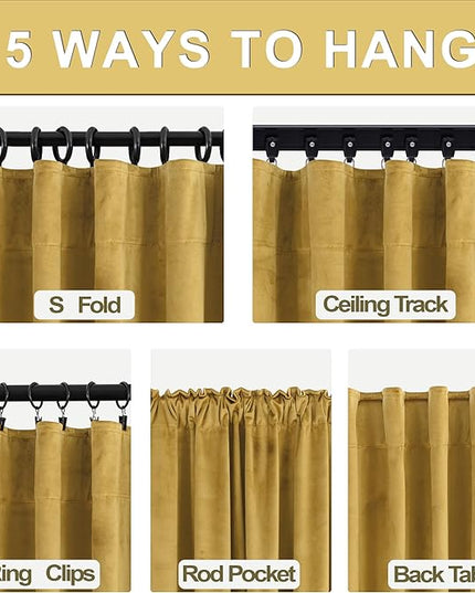 KOUFALL Pleated Velvet Curtains 96 Inch Long 2 Panel Set Light Gold Fancy Elegant Curtain for Living Room 8FT Tall High Ceiling Track System Curtains with Hooks Drapes Large Window Drapery Panels