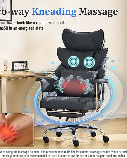 DYHOME 500 lbs Reclining Massage Office Chair with Foot Rest, Executive Home Office Chairs for Heavy People, High Back Computer Desk Chair, Pocket Spring Cushion, Big and Tall Ergonomic Chair, Black