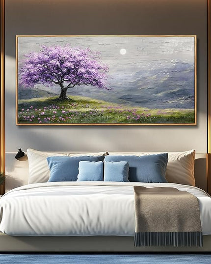 FUHAIHUA Wood Framed Canvas Wall Art For Living Room Large Wall Decor For Office Bedroom Decorations Purple Tree Pictures Farmhouse Painting Artwork Room Wall Mural Aesthetic Home Decor 30x60 In