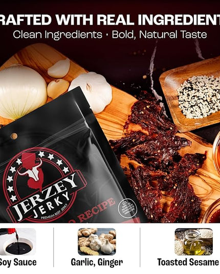 Jerzey Jerky Korean BBQ Brisket Jerky 2.5oz – High Protein, Gluten Free and Healthy Beef Snacks with Rich, Authentic Flavor