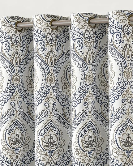 jinchan Blackout Curtains 63 Inch Length 2 Panels Blue Damask Medallion Window Curtains for Bedroom Grommet Thermal Insulated Drapes for Living Room Vintage Luxury Window Treatments Set