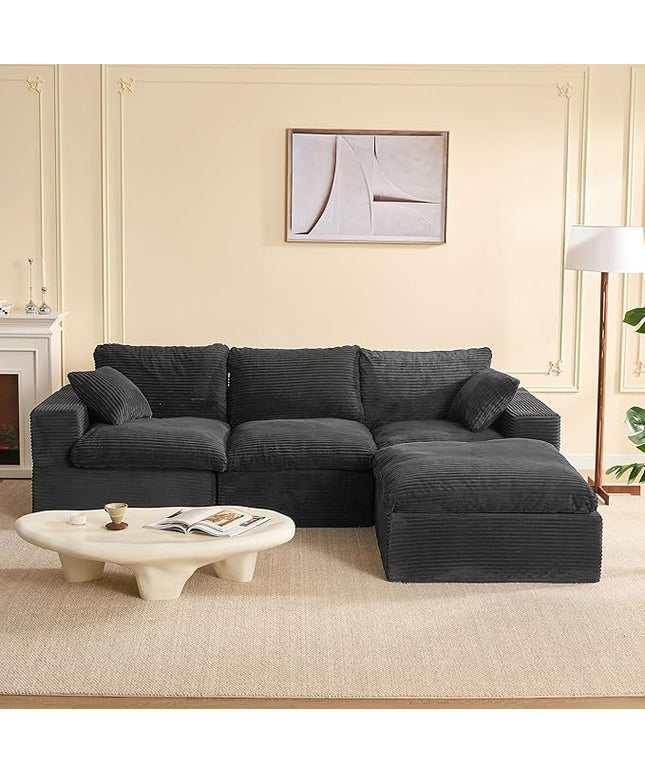 106.3” Sectional Couches for Living Room, Cloud Couch, Modular Sectional Sofa, Convertible Sofas Bed, Deep Seat Sofa, L Shaped Cozy Sofa Furniture Set, Corduroy, Gray