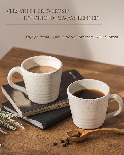 Stoneware Mug Set of 4-14oz Ceramic Coffee Mugs & Tea Cups with Handle - Perfect for Hot & Iced Drinks - Microwave & Dishwasher Safe - Rustic Minimalist Style - Oatmeal Cream - Ideal Gift