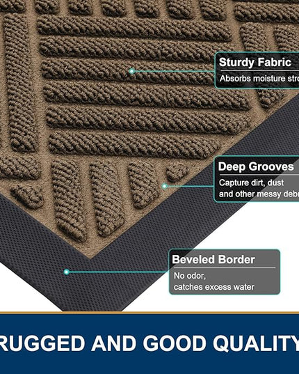 Smiry Front Door Mat Outside Entrance, Heavy Duty Outdoor Indoor Natural Rubber Doormat, Non Slip, Trap Dirt and Moisture, Easy Clean, Low Profile Patio Porch Entryway Mat, 47x23, Brown