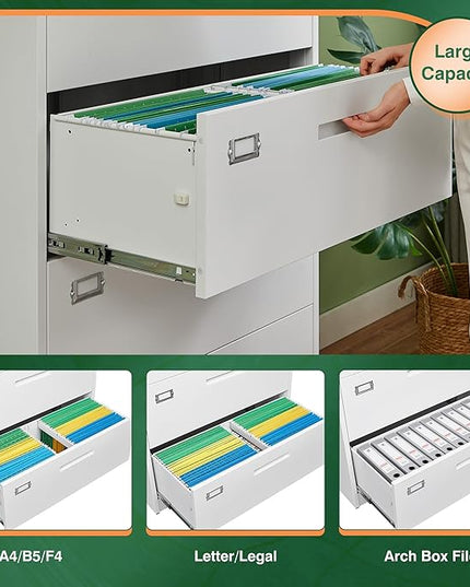 Letaya Lateral 5 Drawer File Cabinet with Lock,Metal Wide White Filing Cabinets for Home Office Storage A4/F4/Letter/Legal(Assembly Required)