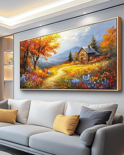FUHAIHUA Large Wood Framed Wall Decor For Living Room Canvas Wall Art For Office Modern Wall Decorations For Bedroom Reddish Orange Tree Painting Farmhouse Pictures Artwork Room Home Decor 24x48 In