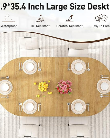 70.8 in Dining Table for 4 5 6 | Modern Natural Rectangular Kitchen Table W/Waterproof Wood Tabletop,Farmhouse Long Dining Room Tables W/Foot Pads&Wood Strip Base for Kitchen Living Room