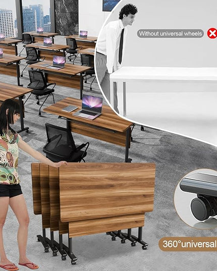 Conference Room Table with Flip-Top Design for Dynamic Meetings, Business Table Computer Desk with Heavy-Duty Frame,Foldable Seminar Meeting Tables for Home Office (6, C, 47.2IN)