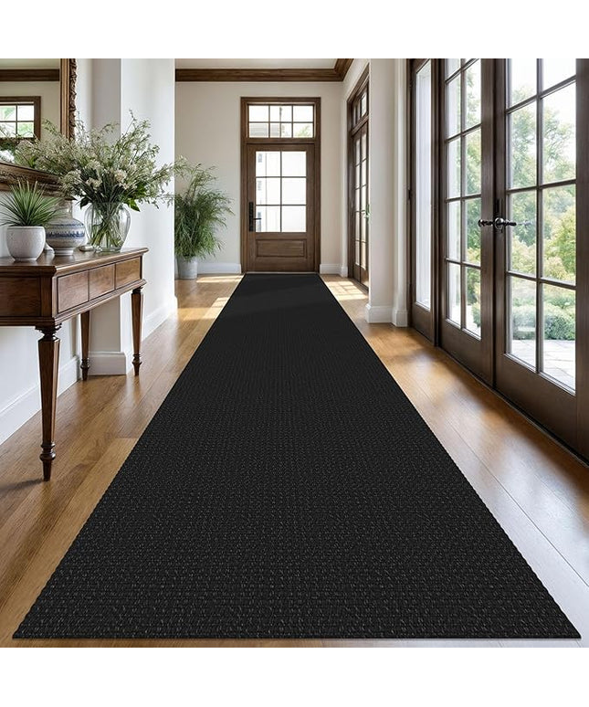 KOZYFLY Extra Long Runners for Hallways 3x20 ft Washable Kitchen Runner Non Slip Rubber Backed Hallway Rug Cotton Entryway Runner Rug Floor Carpet for Indoor Hall, Kitchen, Stair, Black/Dark Grey