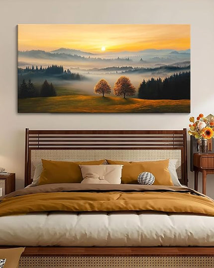 HGUAOA Nature Wall Art - Mountain & Landscape Artwork for Walls - Scenery Canvas Wall Art - Forest Painting for Living Room - Rustic Farmhouse Decor - Wall Pictures for Bedroom 24×48IN