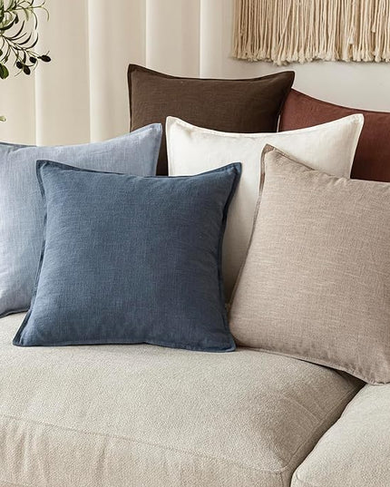 Foindtower Pack of 2, Decorative Linen Soild Throw Pillow Covers Soft Accent Euro Cushion Case Boho Farmhouse Pillowcase for Chair Couch Sofa Bedroom Living Room Home Decor 26 x 26 Inch Sky Blue