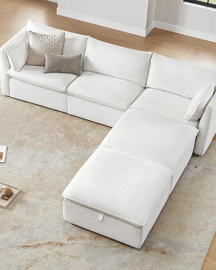 CHITA Luxury Oversized 114" L-Shaped Sectional Sofa Couch, Premium Down Filled Cloud Modular Sectional with 2 Storage Ottomans, FSC Certified, 5 Seat for Living Room, Cream