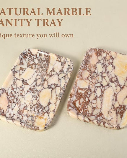 Calacatta Marble Vanity Trays, Marble Bathroom Tray Countertop, Luxury Decorative Dresser Organizer, Purple&White Natural Stone Serving Tray for Kitchen, Perfume, Jewelry Holder Storage