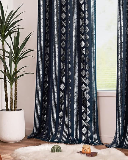 jinchan 95% Blackout Boho Curtains 96 Inches Long for Bedroom Living Room Festive Xmas Silver Geometric Foil Printed Curtain Grommet Top Room Darkening Drapes Off White 52 x 96 2 Panels