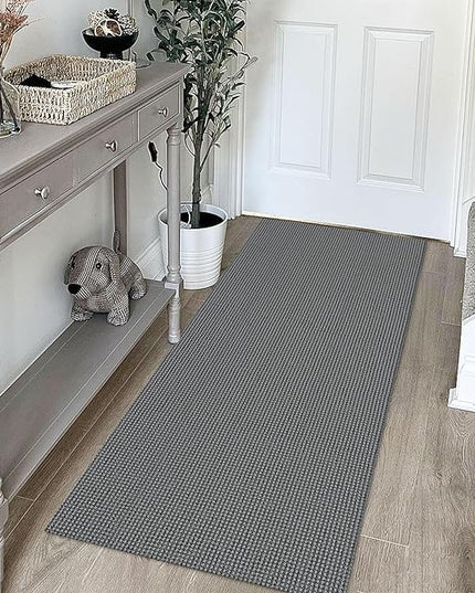 KOZYFLY Runners for Hallways 2x5 ft Washable Kitchen Runner Non Slip Rubber Backed Hall Runners Cotton Entryway Runner Rugs Floor Carpet for Indoor Backdoor Bedroom Kitchen, Grey/Dark Grey
