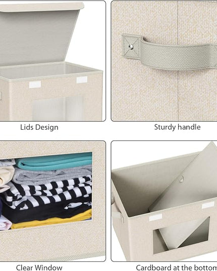 Univivi Collapsible Stackable Storage Bins with Lids [4-Pack] Foldable Fabric Closet Organizer Basket, Closet Organizers and Storage Cube Storage Bin for Home, Office, Bedroom (Beige, 17“ x 12” x 12")