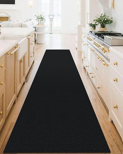 KOZYFLY Washable Runner Rug 3x16 ft Hallway Kitchen Runner Rugs with Rubber Backing Bobo Non Slip Entryway Runner Indoor, Long Carpet Runners for Hall Kitchen Entryway, Black