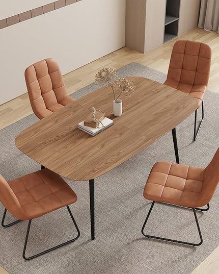 55.1'' Dining Table Set for 4,Modern Wood Dining Table,Leather Dining Chairs 4,Table and Chairs Set of 4,Ideal for Kitchen Dining Room (Walnut Color Table + 4 U-Shaped Brown Chairs, 55.1")