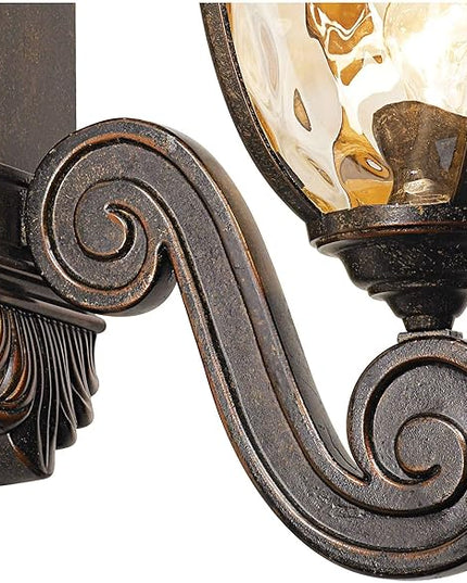 John Timberland Bellagio European Outdoor Wall Light Fixture Bronze Scroll 24" Champagne Hammered Glass Decor for Exterior House Porch Patio Outside Deck Garage Yard Front Door Garden Home