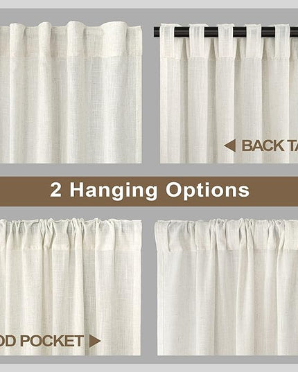 Cream Colored Curtains 144 Inches Long Sheer Linen Light Filtering Window Treatments Hidden Tab 2 Story High Living Room Drapes Wall Tall Curtains for High Ceiling Long Window 12 FT Length 52W x 144L