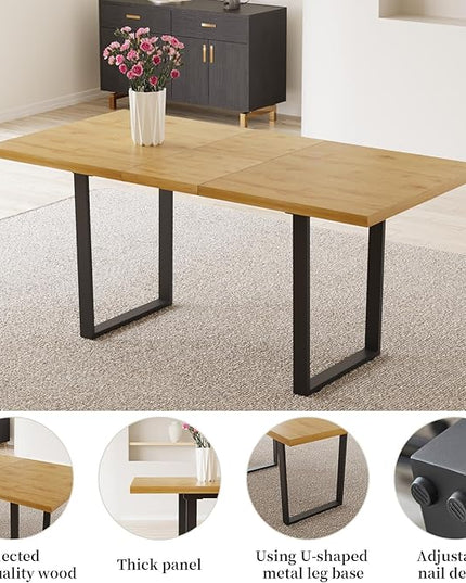ZckyCine Dining Table Set for 6-8 People Kitchen Dining Room Table Set Extendable Wood Dining Table and 6 Upholstered Chairs, Home Kitchen Furniture
