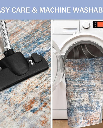 IOHOUZE Abstract Runner Rug 2x7 Ft Washable Runners for Hallways, Non Slip Kitchen Runner Printed Faux Wool Entryway Runners Indoor, Modern Abstract Floor Carpet for Hall Kitchen Bedroom, Blue Rust