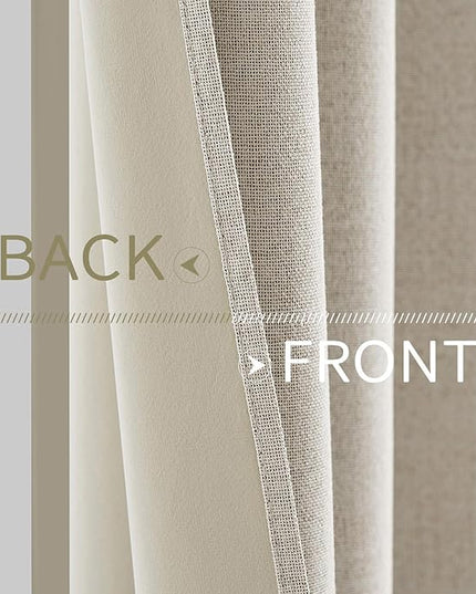 MIULEE Linen Curtains for Bedroom 100% Blackout Thermal Insulated Birch Grommet Room Darkening Curtains & Drapes for Living Room Nursery 52 x 45 Inch (2 Panels)