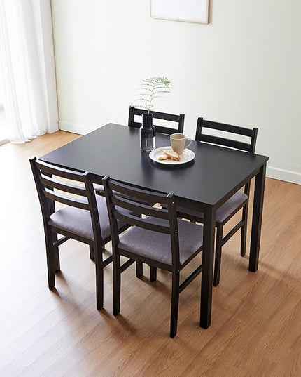 Livinia Seattle 5-Piece Wooden Dining Table Set for 4, Modern Farmhouse Kitchen Dining Room Set with Solid Wood Ladder Back Chairs for Small Space (Black)