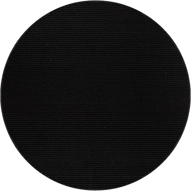 Beverly Rug Non-Slip Modern Rug 4 Round Solid Traditional Rubber Backing Machine Washable Soft Thin Indoor Area Rugs for Living Room Stain Resistant Non Shedding Casual Carpet (4 Round Black)