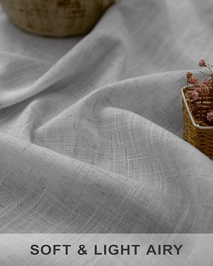 Light Grey Curtains 45 Inch Length for Kitchen Door 2 Panels Sets Rod Pocket Back Tab Loops Flax Linen Semi Transparent Opaque Short Gray Curtains for Bathroom Small Window Bedroom Contemporary Decor