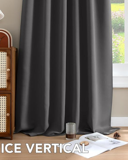 H.VERSAILTEX Blackout Curtains Thermal Insulated Window Treatment Panels Room Darkening Blackout Drapes for Living Room Back Tab/Rod Pocket Bedroom Draperies (2 Panels, Charcoal Gray, 42 x 84 Inch)
