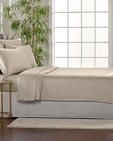 Pure Bamboo Twin Sheets, Genuine 100% Organic Viscose Derived from Bamboo Bed Sheet Set, Luxuriously Soft & Cooling, Double Stitching, 2 Year Quality Promise (Twin, Sand)