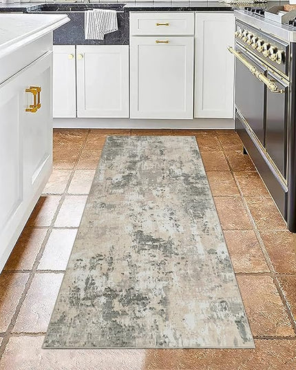 Modern Abstract 2x10 Runner Rug Washable Non Slip Stain Resistant Rug for Hallway Kitchen Bedroom Non Shedding Low Pile Indoor Floor Cover,Grey Yellow