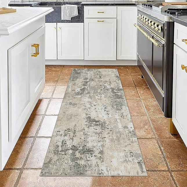Modern Abstract 2x7 Runner Rug Washable Non Slip Stain Resistant Rug for Hallway Kitchen Bedroom Non Shedding Low Pile Indoor Floor Cover,Grey Yellow