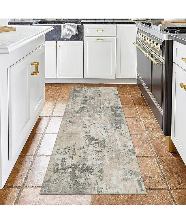 Modern Abstract 2x6 Runner Rug Washable Non Slip Stain Resistant Rug for Hallway Kitchen Bedroom Non Shedding Low Pile Indoor Floor Cover,Grey Yellow