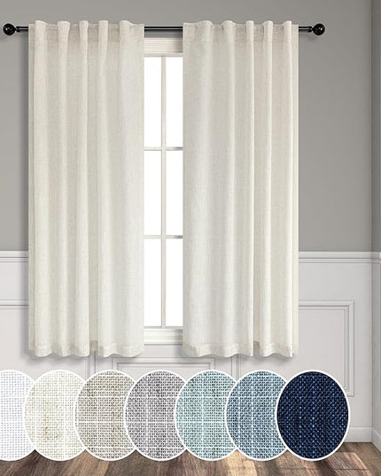 Natural Linen Curtains for Small Windows 38 Inch Wide 2 Panels Set Back Tab Pocket Short Skinny Narrow Mini Curtains for Bedroom Bathroom Basement Farmhouse Decor 38x45 Inch Length Ivory Cream Colored