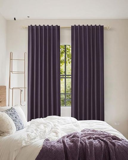 Guken Blackout Curtains 90 Inch Length 2 Panels Set for Living Room Bedroom Back Tab Thermal Insulated 100% Black Out Linen Drapes Room Darkening Window Curtains 90 Inches Long,Plum