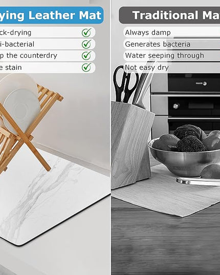 Dish Drying Mat Coffee Bar Mat for Kitchen Counter, Absorbent Dish Rack Pad Hide Stain with Non-slip Rubber Backed Coffee Accessories Fit Under Espresso Machine Maker White Marble 22.83"x14.96"