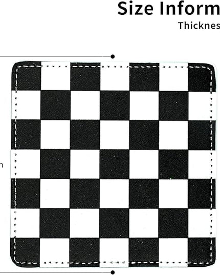 Marble Coasters Square Leather Drinks Coaster Set with Holder for Coffee Table Bar Home Decor 4 Inches Set of 6 (Checkered, One Size)