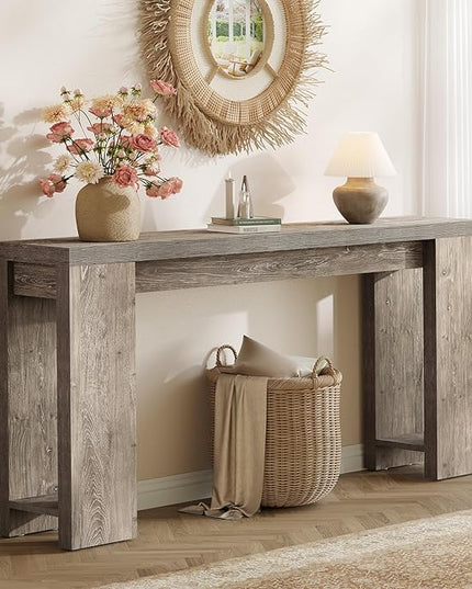 LITTLE TREE 70.9-Inch Long Entryway Table, Farmhouse Sofa Console Table for Living Room, Entryway, Hallway, Grey