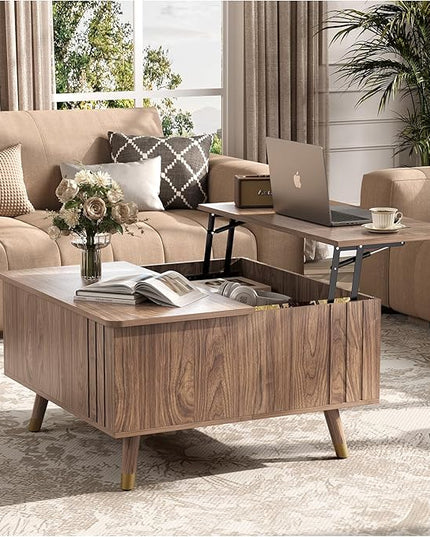 Lift Top Coffee Table, Mid Century Modern Center Table with Large Hidden Storage Compartment, 31.5" Square Coffee Tables for Living Room, Home Office, Walnut