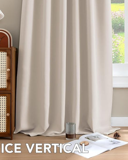H.VERSAILTEX Blackout Curtains Thermal Insulated Window Treatment Panels Room Darkening Blackout Drapes for Living Room Back Tab/Rod Pocket Bedroom Draperies (2 Panels, Natural, 42 x 84 Inch)