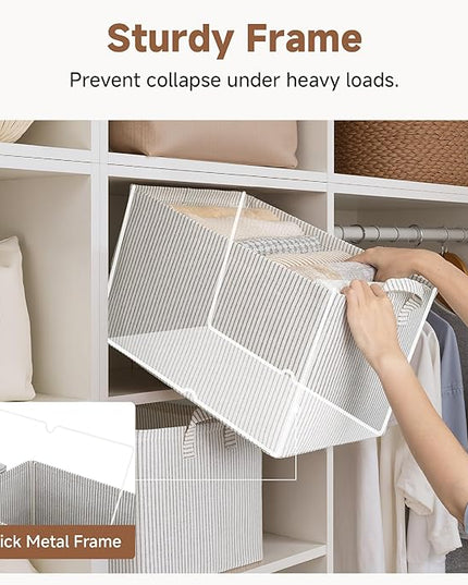 StorageWorks Storage Bins, Fabric Storage Bins for Shelves, Extra Large Storage Baskets with Metal Frame, Closet Baskets and Bins with Handles, Jumbo, Gray and White Stripes, 2-Pack