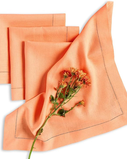 Solino Home Linen Cloth Napkins Set of 4-100% Pure Linen Coral Dinner Napkins 20 x 20 Inch - Classic Hemstitch, Handcrafted and Machine Washable