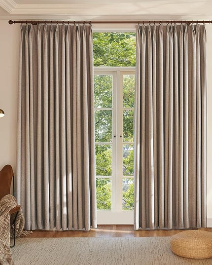 Textured Linen Pinch Pleated 100% Blackout Curtains for Bedroom/Living Room Blackout Curtains 102 Inches Long, Energy Saving Window Treatment Curtains,42Wx102Lx2, Rust Brown